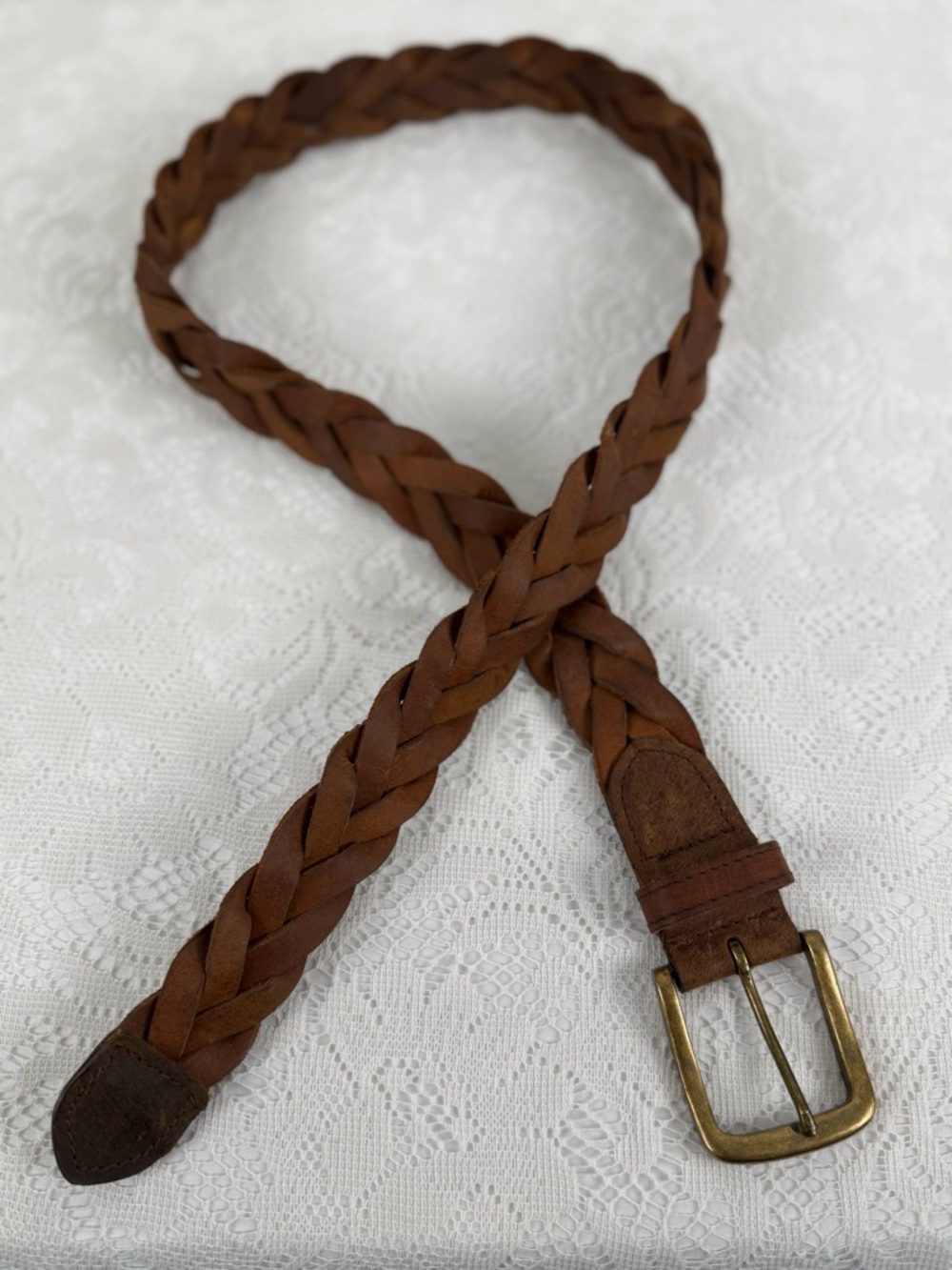 Old Navy Braided Leather Belt Brown Size 34 Adjustable Woven
